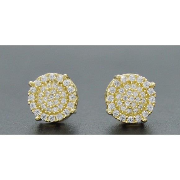 Real 10K Solid Yellow Gold 11mm Mens Halo Round Cut CZ Charm Stud Earrings 2.1gr - Picture 1 of 5
